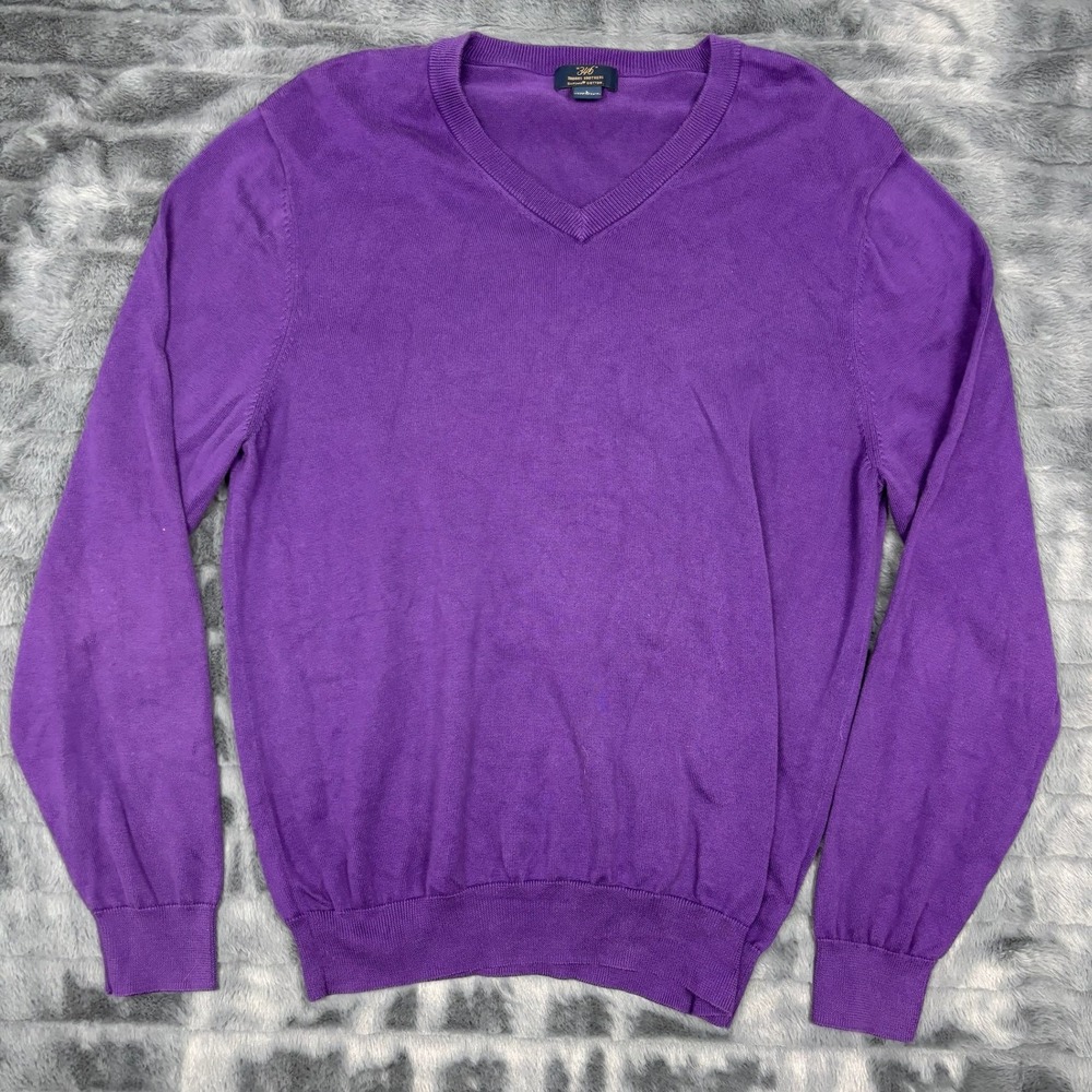 Brooks Brothers 346 Mens Large Purple Supima Cotton V-Neck Sweater Knit Pullover
